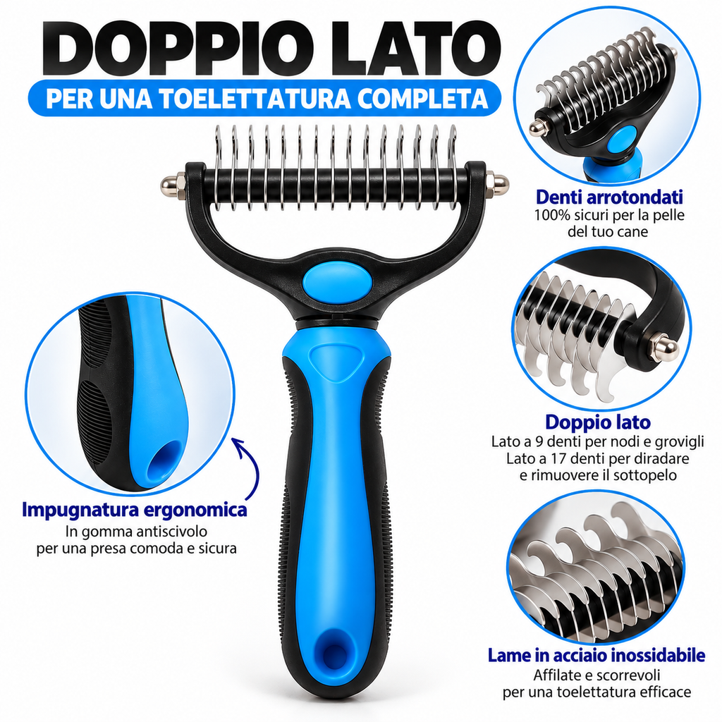 Rastrello a Doppia Lama per Cani – Rimuove Nodi e Sottopelo