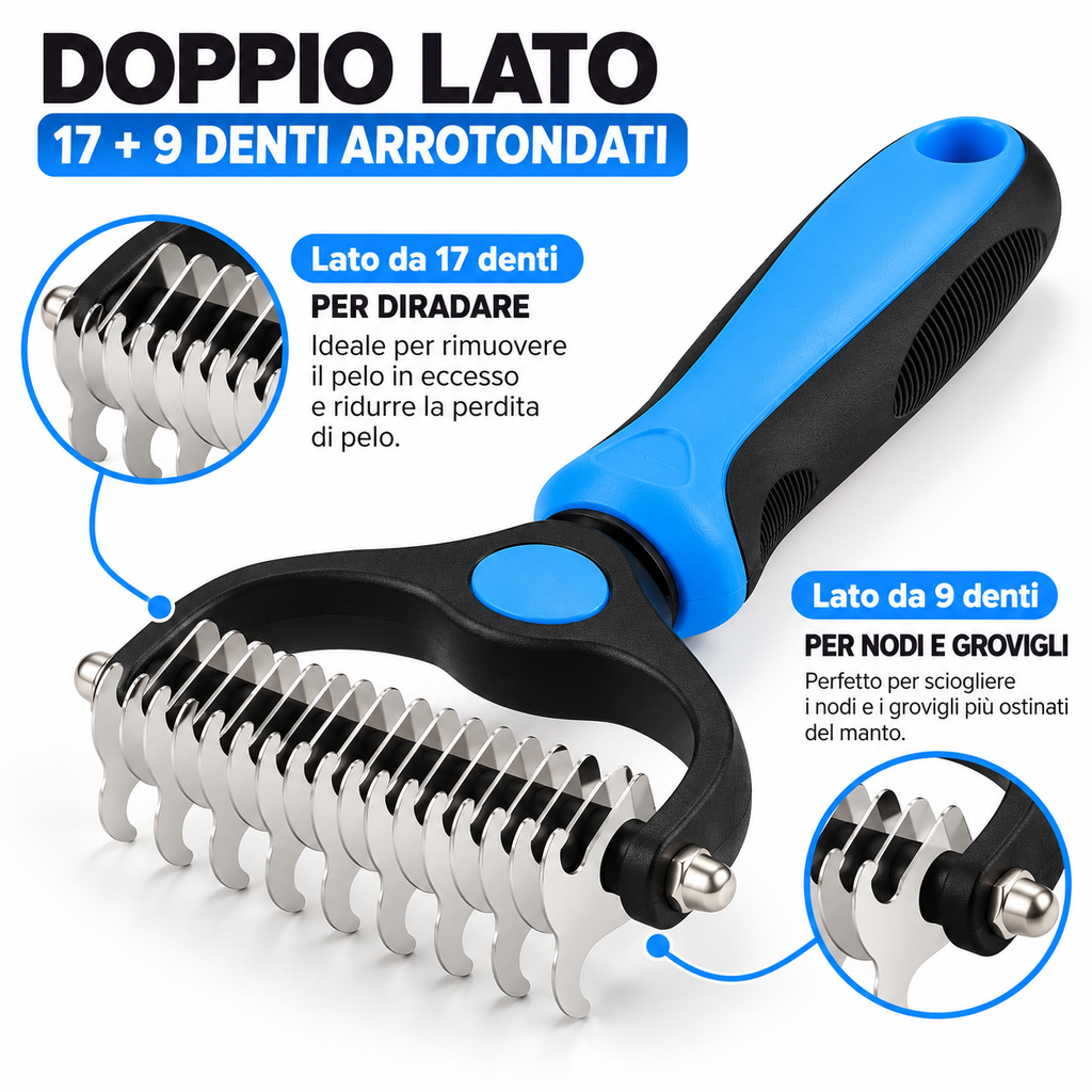 Rastrello a Doppia Lama per Cani – Rimuove Nodi e Sottopelo