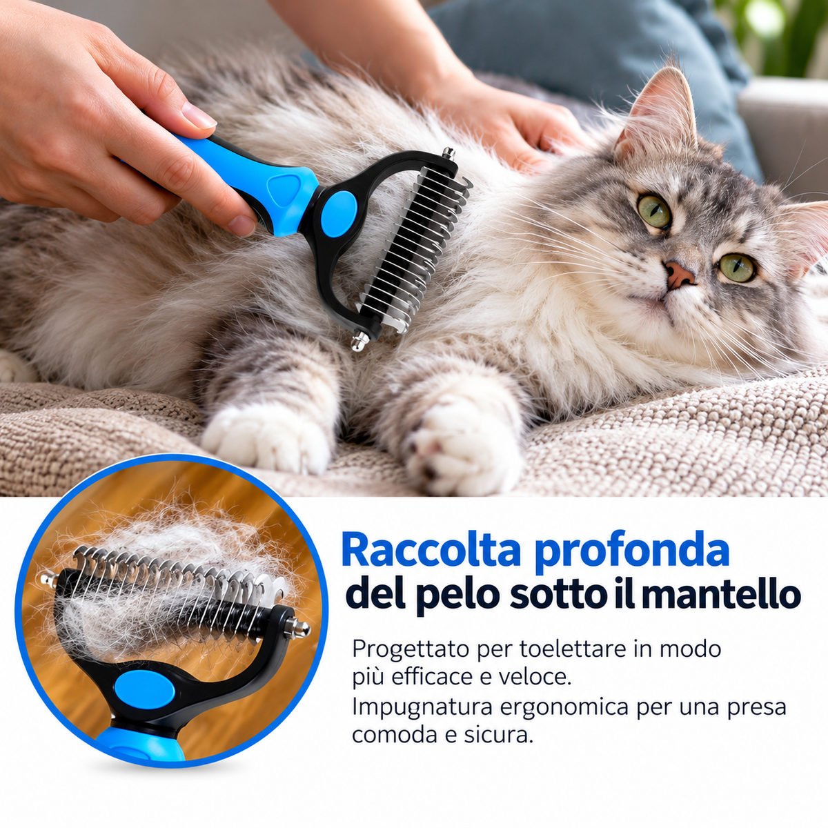 Rastrello a Doppia Lama per Gatti - Rimuove Nodi e Sottopelo