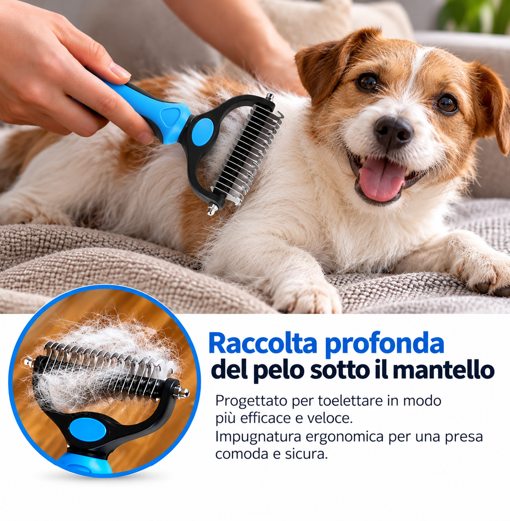 Rastrello a Doppia Lama per Cani – Rimuove Nodi e Sottopelo