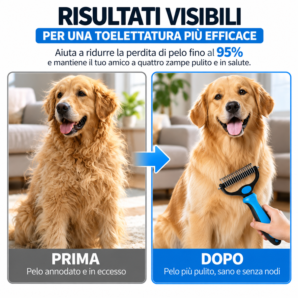 Rastrello a Doppia Lama per Cani – Rimuove Nodi e Sottopelo