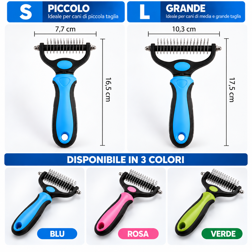 Rastrello a Doppia Lama per Cani – Rimuove Nodi e Sottopelo