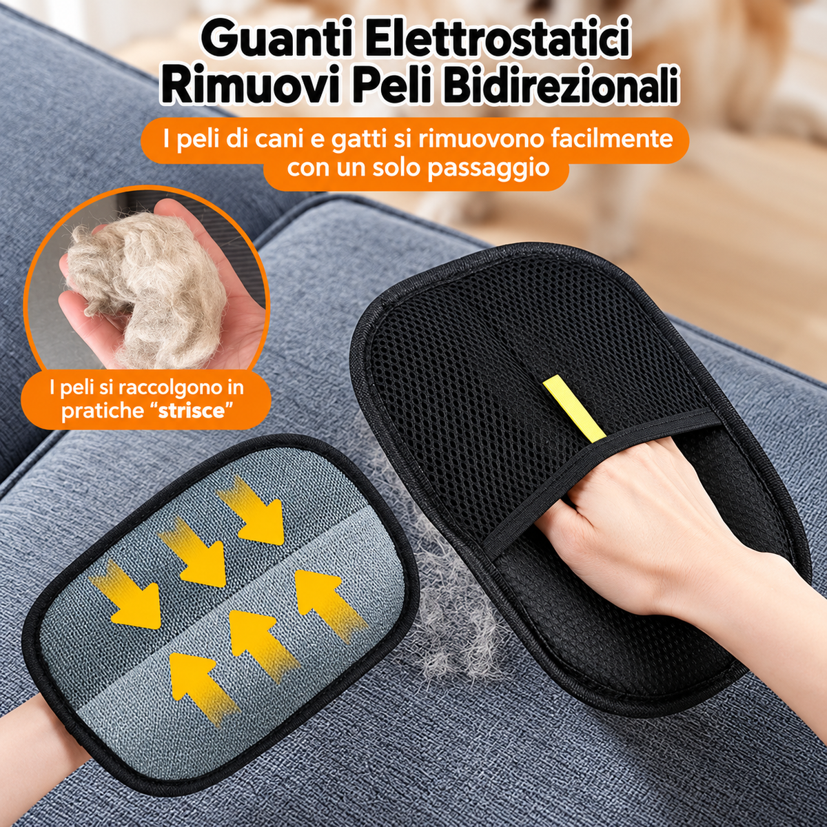 Guanto Elettrostatico Rimuovi Peli di Cani e Gatti dai Tessuti Riutilizzabile