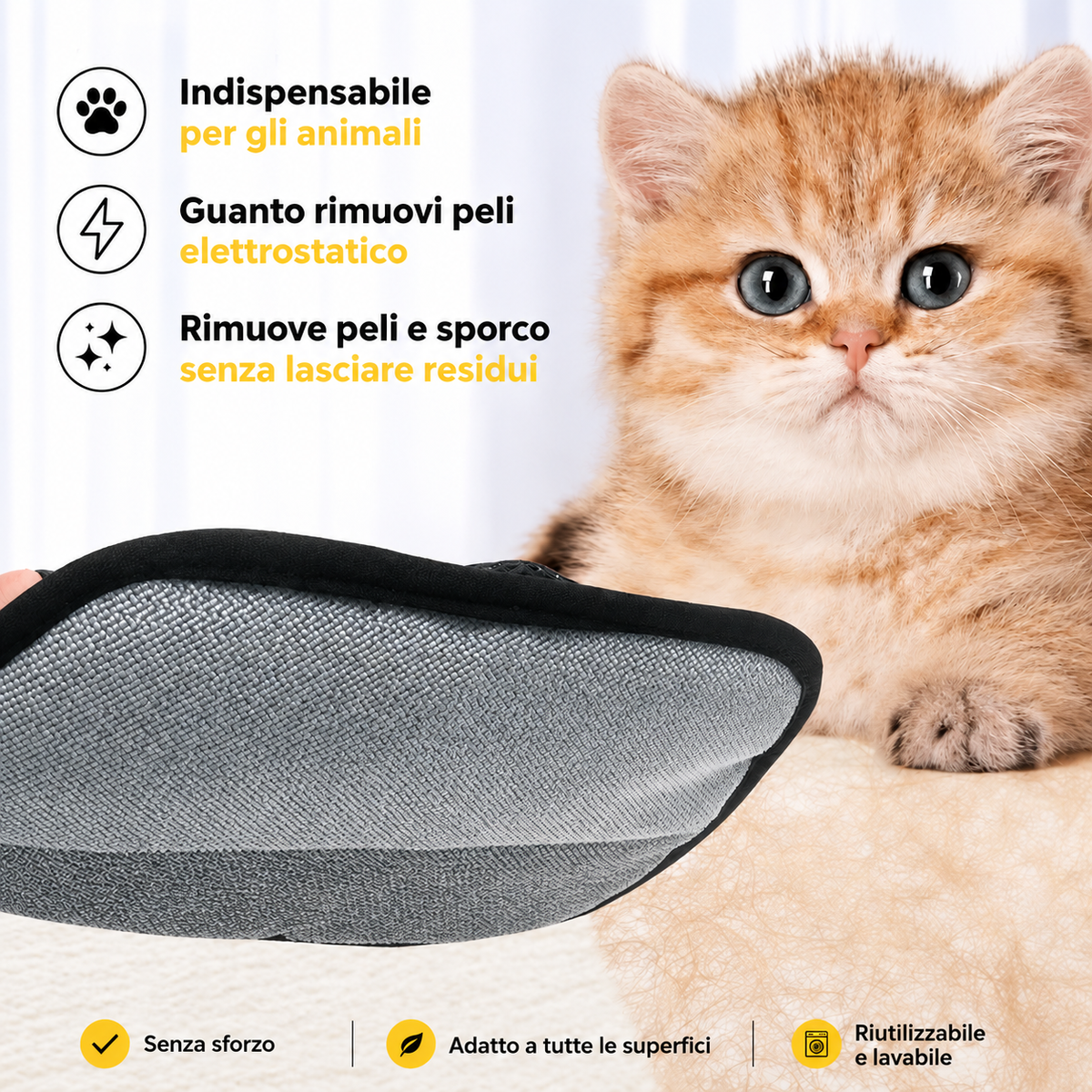 Guanto Elettrostatico Rimuovi Peli di Cani e Gatti dai Tessuti Riutilizzabile