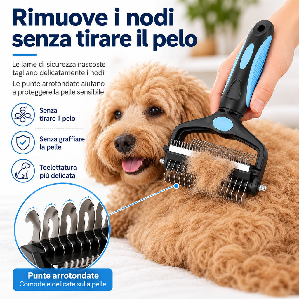 Rastrello 3 in 1 per Cani e Gatti contro Nodi e Sottopelo