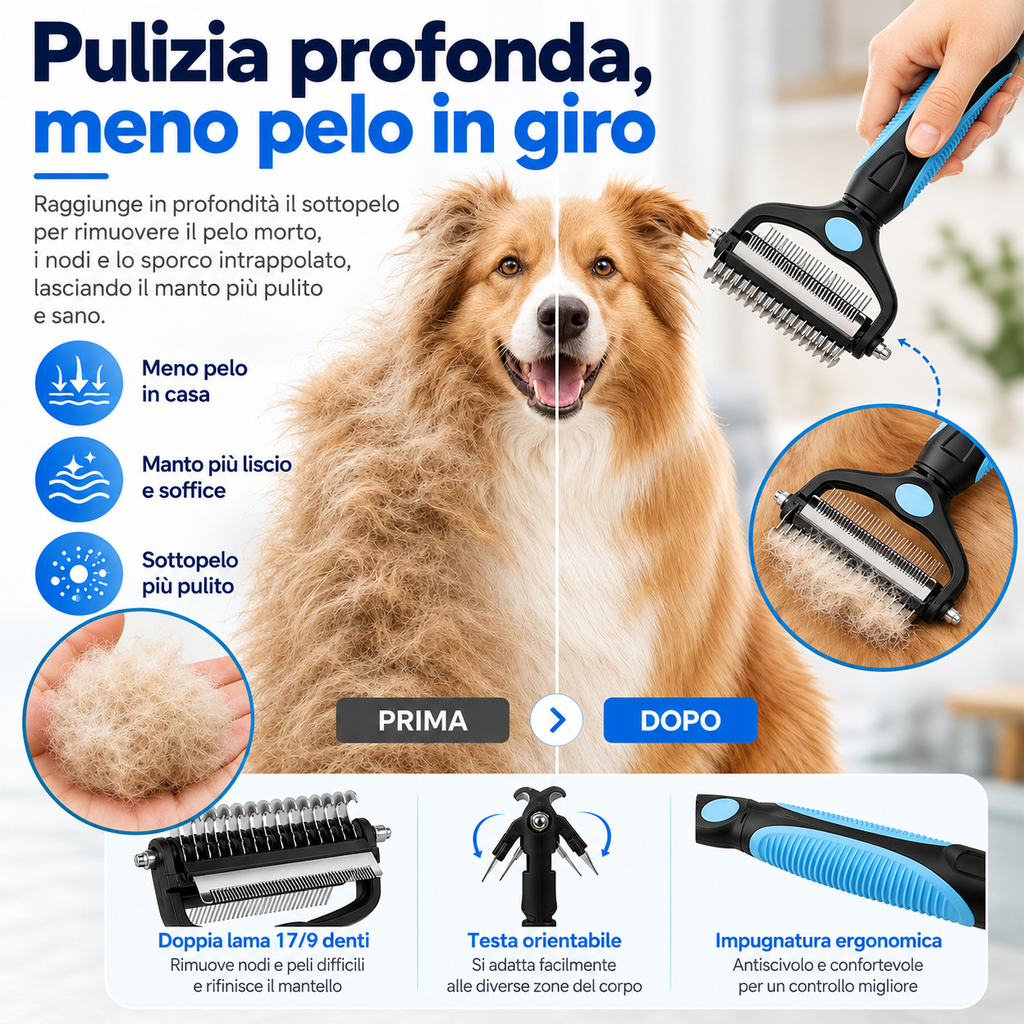 Rastrello 3 in 1 per Cani e Gatti contro Nodi e Sottopelo